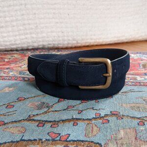 LNWOT M&S Marks and Spencer navy blue suede leather brass buckle dress belt 36